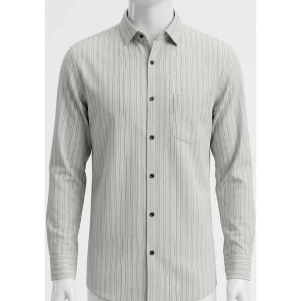Mens Grey Striped Slim Fit Cotton Casual Shirt for men in India