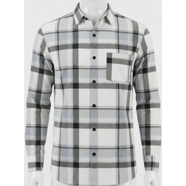 Mens Grey White Checkered Long Sleeve Casual Shirt for Men in India