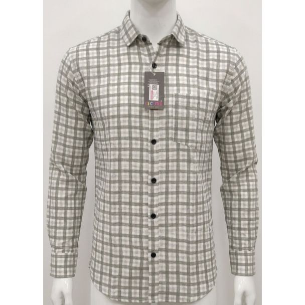Mens Grey White Checkered Slim Fit Cotton Casual Shirt for Men India