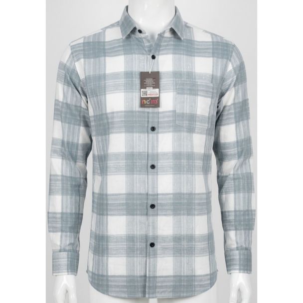 Mens Grey White Checkered Slim Fit Cotton Casual Shirt for men in India