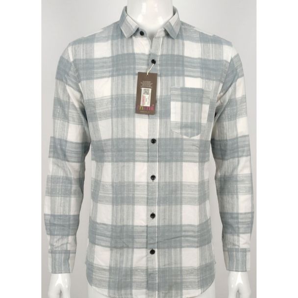 Mens Grey White Plaid Long Sleeve Casual Shirt for Men Online India