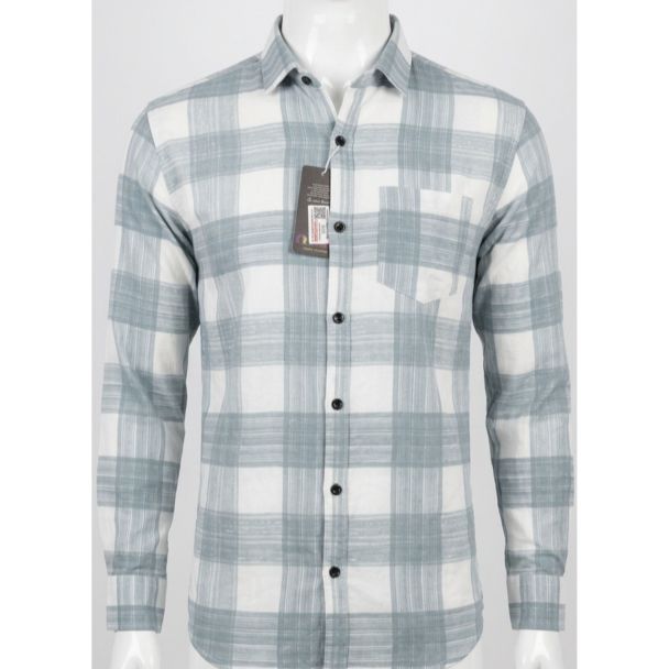 Mens Grey White Plaid Slim Fit Casual Shirt for men in India