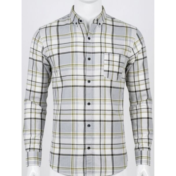 Mens Grey White Plaid Slim Fit Full Sleeve Cotton Shirt India