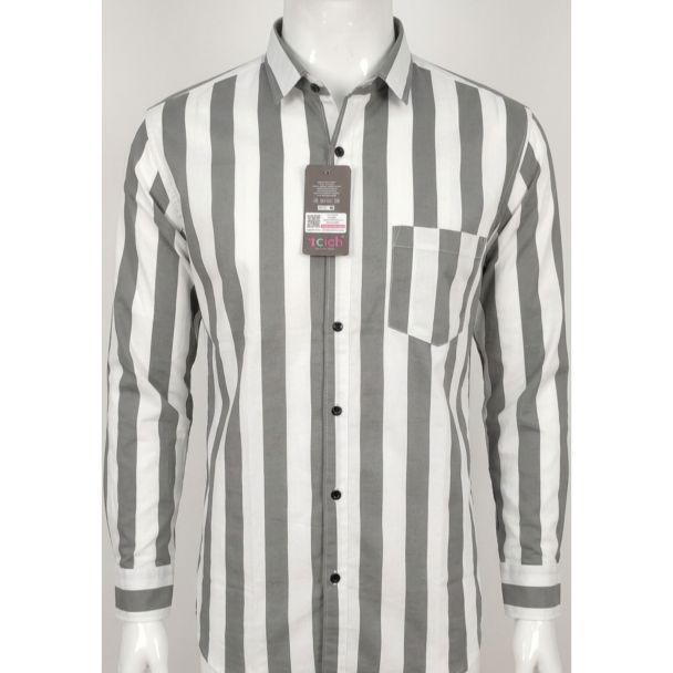 Mens Grey and White Striped Slim Fit Casual Cotton Shirt India