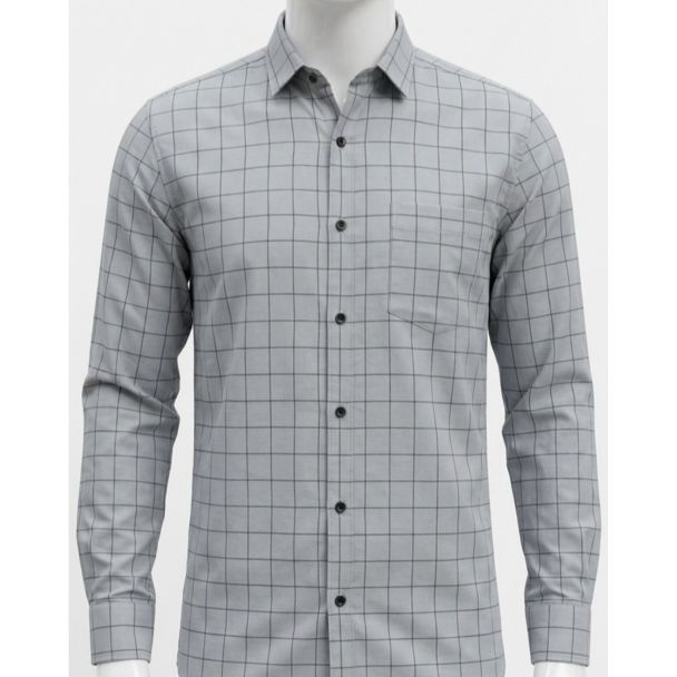 Mens Grey Windowpane Checkered Slim Fit Cotton Shirt India