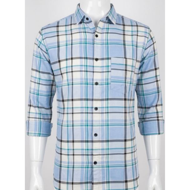 Mens Light Blue Plaid Slim Fit Casual Cotton Shirt India