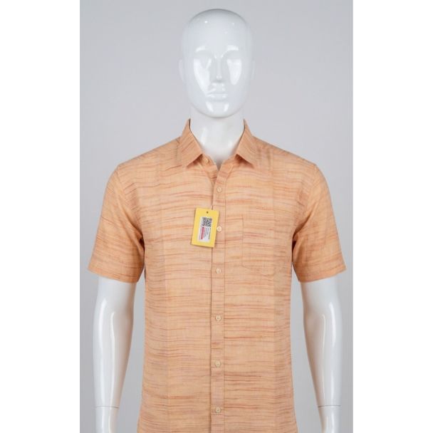 Mens light orange textured cotton half sleeve shirt for casual wear India