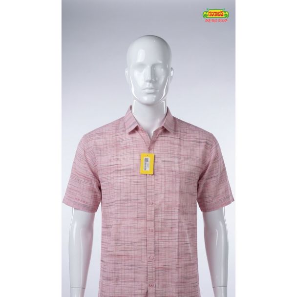 Mens light red textured cotton casual half sleeve shirt for daily wear in India