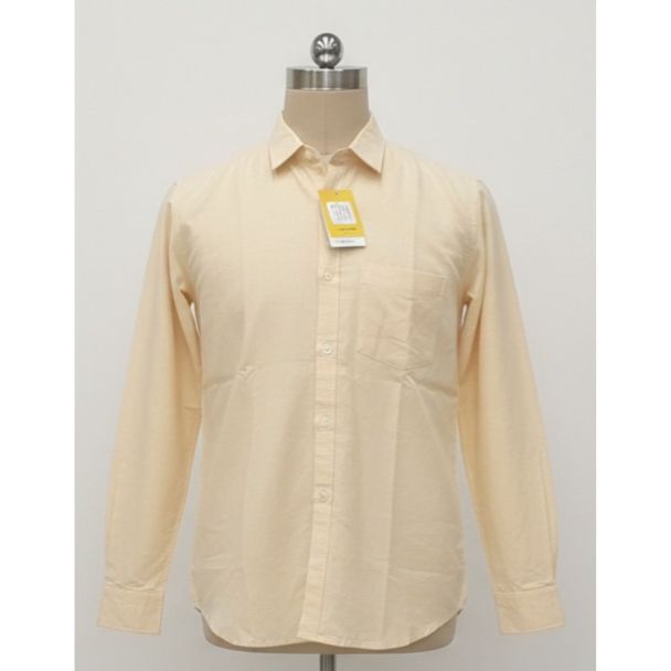 Men's light yellow cotton shirt, full sleeve, regular fit - Gangavathi Exports
