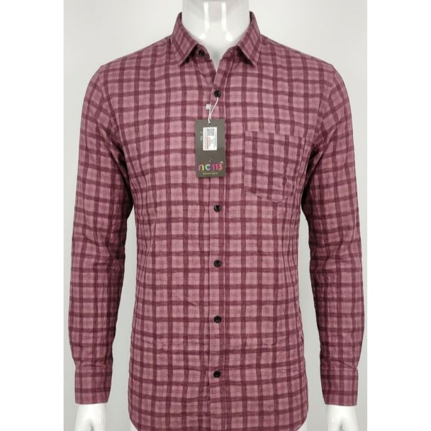 Mens Maroon Checkered Slim Fit Cotton Casual Shirt for Men India
