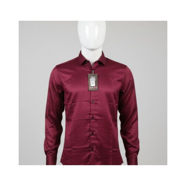Men's slim fit deep maroon satin look full sleeve dress shirt India