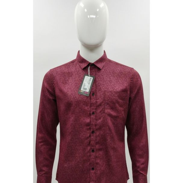 Mannequin wearing a deep maroon men's full sleeve shirt with subtle self-print India