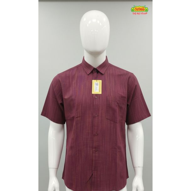Men's maroon striped short sleeve cotton shirt India
