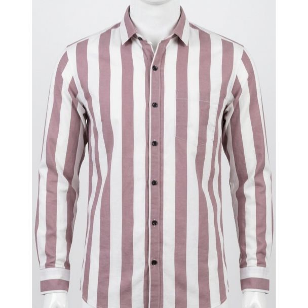 Mens Mauve and White Striped Full Sleeve Casual Shirt for men in India