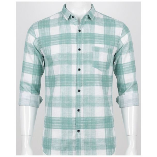 Mens Mint Green White Checkered Slim Fit Cotton Shirt India