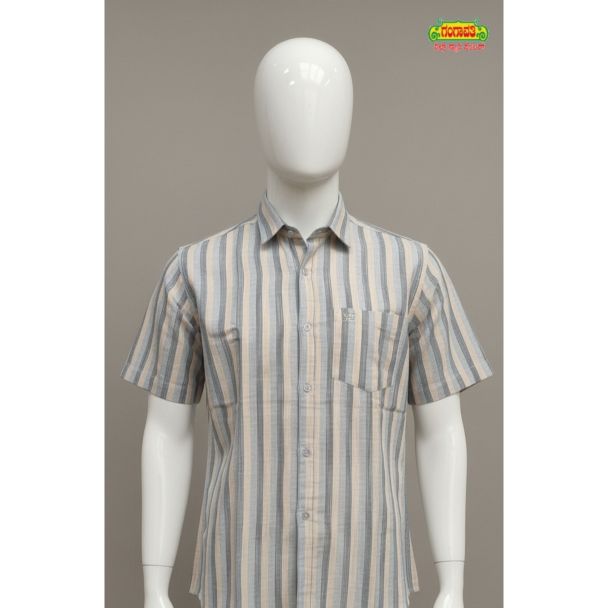 Men's multi-color vertical striped cotton shirt with half sleeves