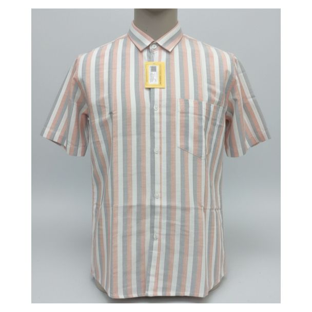 Men's multi-color striped khadi cotton half sleeve shirt with front pocket