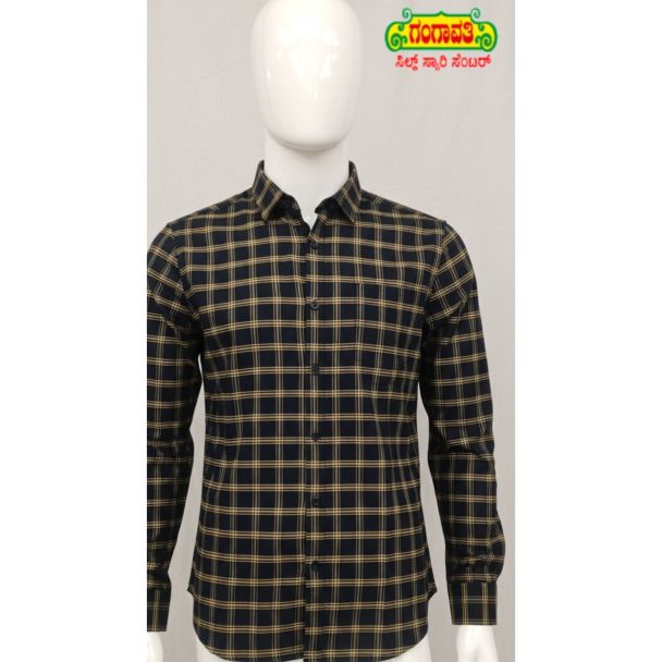 Men's Navy Blue Checkered Cotton Shirt with Full Sleeves