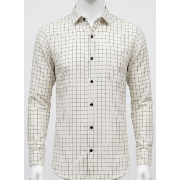 Mens Off-White Black Checkered Slim Fit Cotton Shirt for men in India
