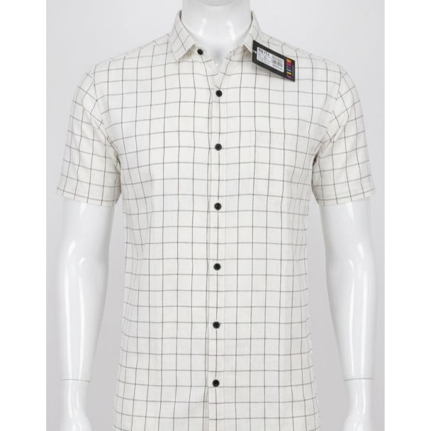 Mens Off-White Black Checkered Cotton Slim Fit Full Sleeve Shirt India