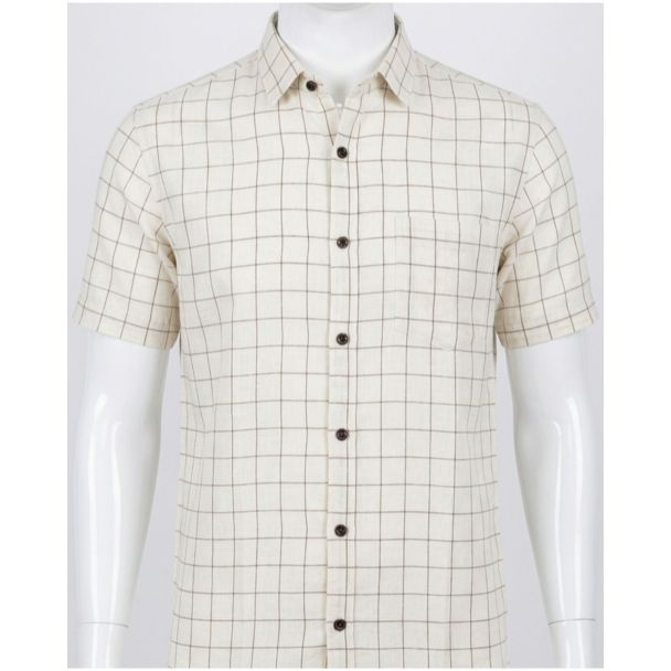 Mens Off-White Checkered Cotton Slim Fit Casual Shirt Online India