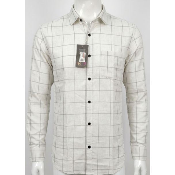 Mens Off-White Checkered Cotton Slim Fit Full Sleeve Shirt for Men in India