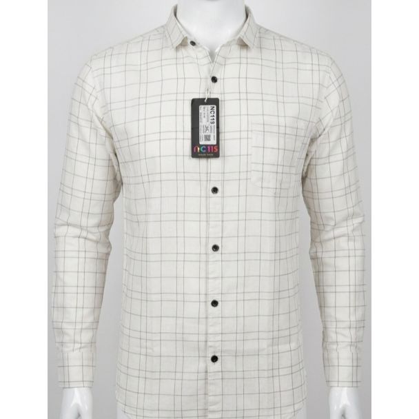 Mens Off-White Checkered Cotton Slim Fit Casual Shirt for men in India