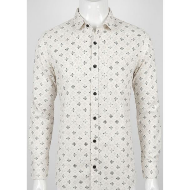 Men's Off-White Geometric Printed Slim Fit Casual Shirt for India