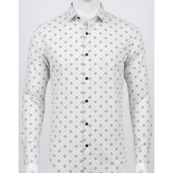 Mens Off-White Geometric Printed Full Sleeve Casual Shirt for men in India