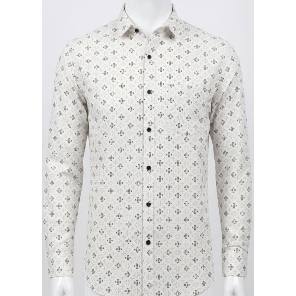 Mens Off-White Geometric Printed Casual Full Sleeve Shirt India