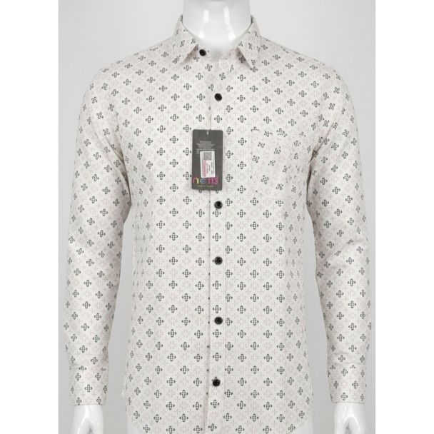 Men's Off-White Geometric Printed Full Sleeve Casual Shirt India