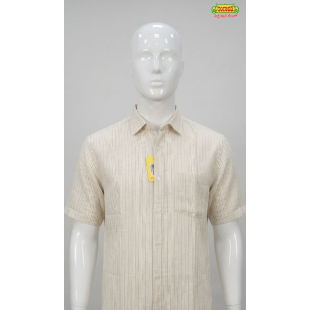 Mens off-white striped cotton half sleeve casual shirt for daily wear in India