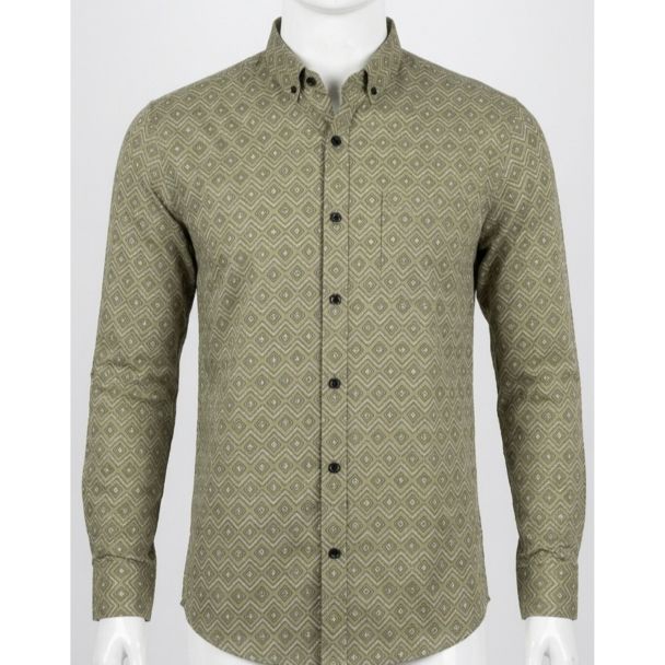 Mens Olive Geometric Print Full Sleeve Casual Shirt for men in India