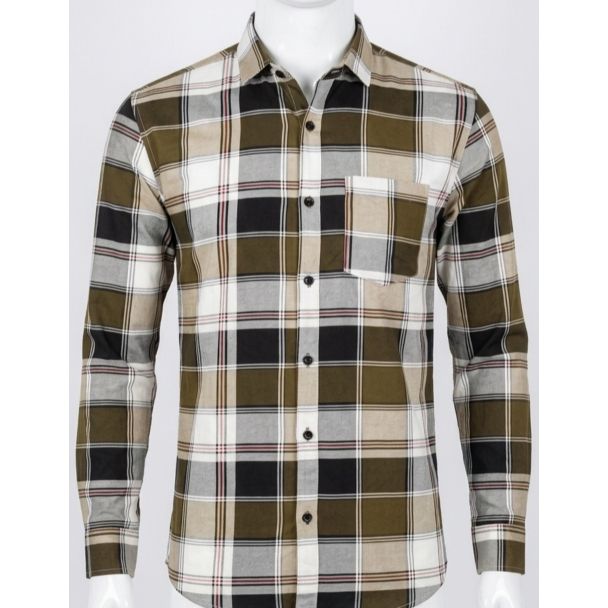 Mens Olive Green Black Plaid Slim Fit Cotton Casual Shirt India