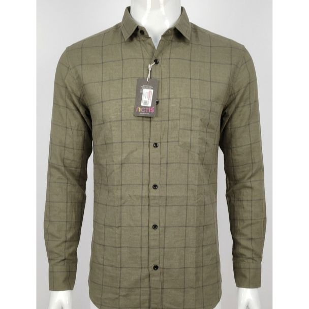Mens Olive Green Checkered Cotton Slim Fit Casual Shirt for men in India