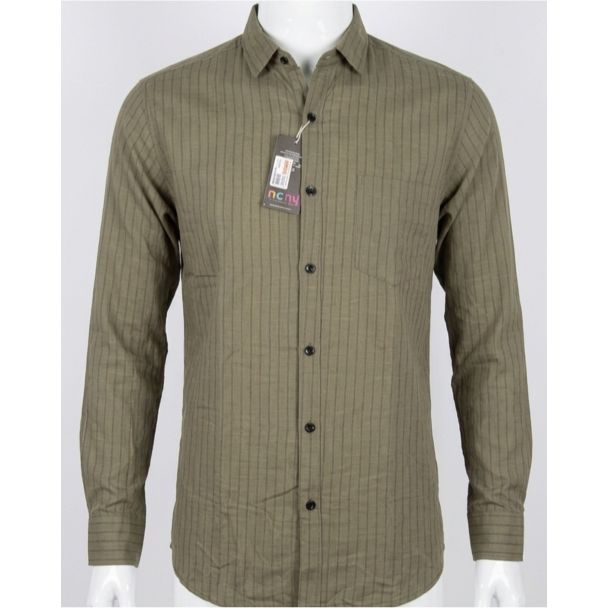 Mens Olive Green Striped Slim Fit Cotton Casual Shirt India
