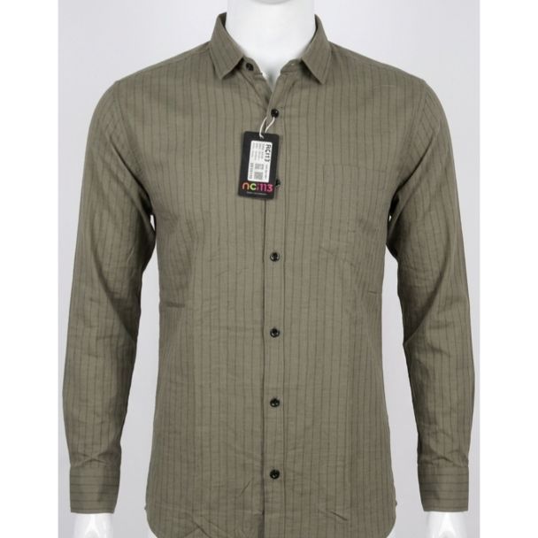 Mens Olive Green Striped Slim Fit Casual Cotton Shirt for Men India