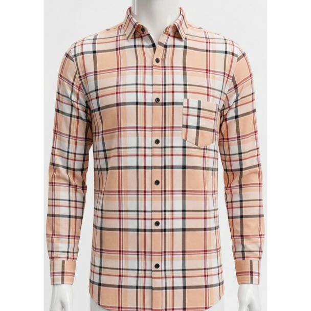 Men's Peach Checkered Slim Fit Cotton Casual Shirt for Men India
