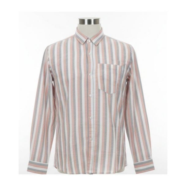 Men's peach, gray, and white striped cotton shirt - Full sleeve - Gangavathi Exports