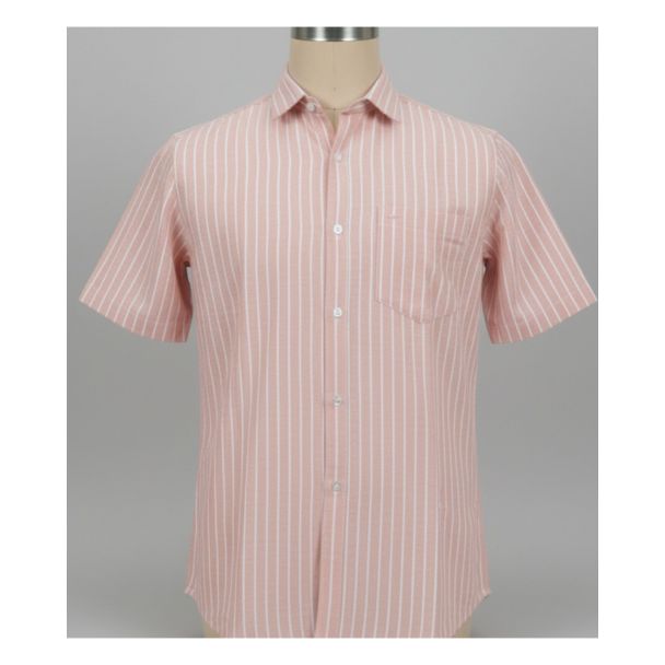 Men's pink and white striped cotton shirt short sleeve India