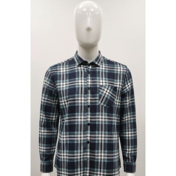 Men's navy and green plaid cotton shirt with full sleeves India