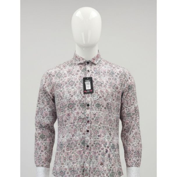 Men's cream and pink printed cotton full sleeve shirt India