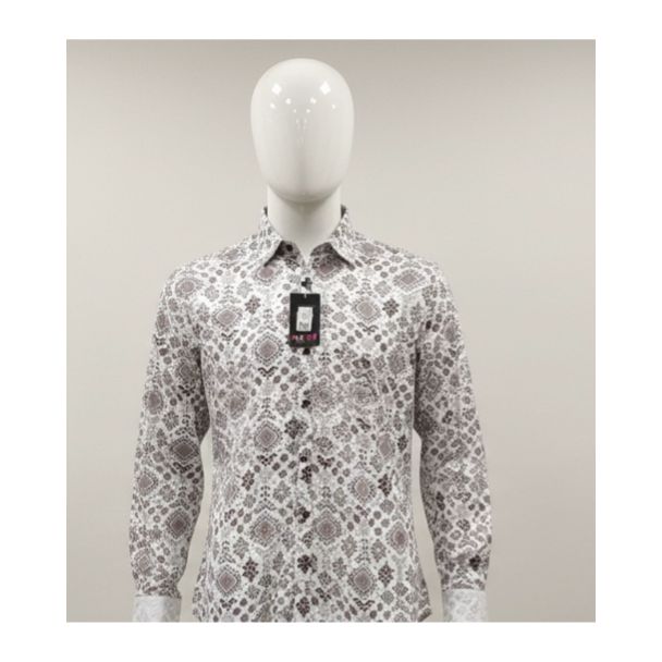 Mannequin wearing a white and grey patterned full sleeve men's casual shirt India