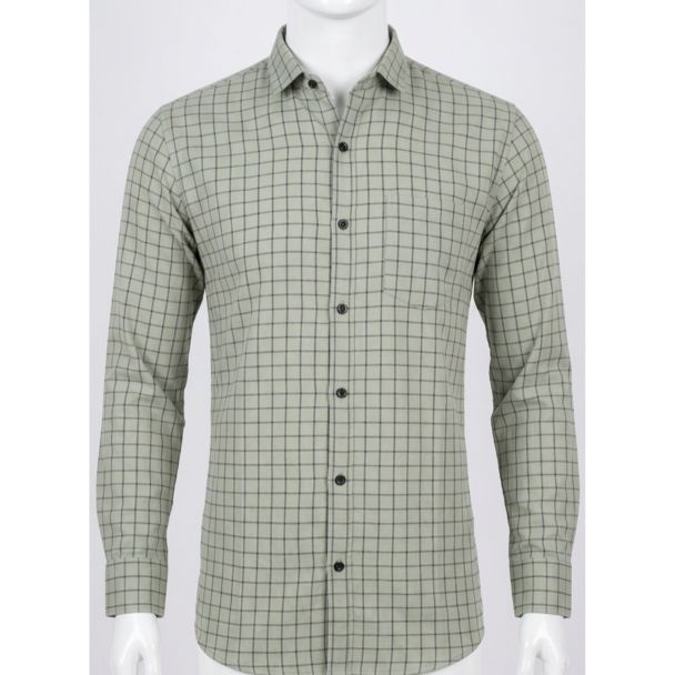 Mens Sage Green Checkered Cotton Slim Fit Full Sleeve Shirt India