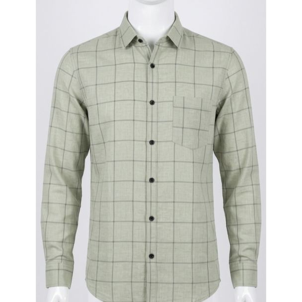 Mens Sage Green Checkered Slim Fit Cotton Shirt Casual Wear India