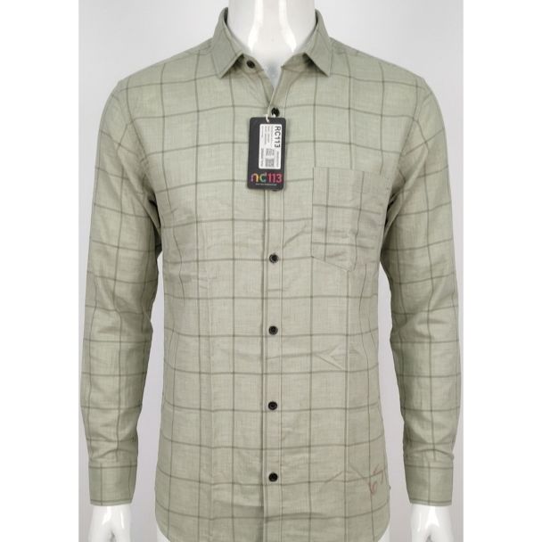 Mens Sage Green Checkered Slim Fit Cotton Casual Shirt India
