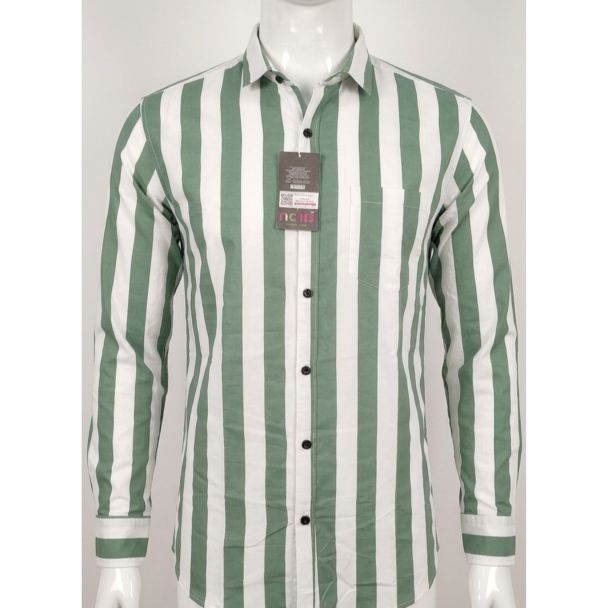 Mens Sage Green White Striped Slim Fit Cotton Casual Shirt India