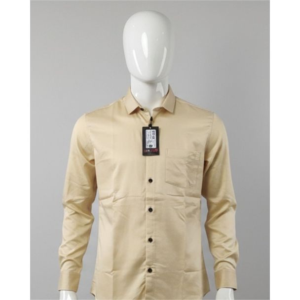 Men's solid beige full sleeve casual shirt displayed on a mannequin India