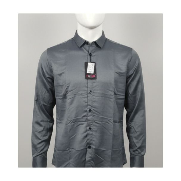 Men's solid charcoal grey full sleeve button-down casual shirt on mannequin India