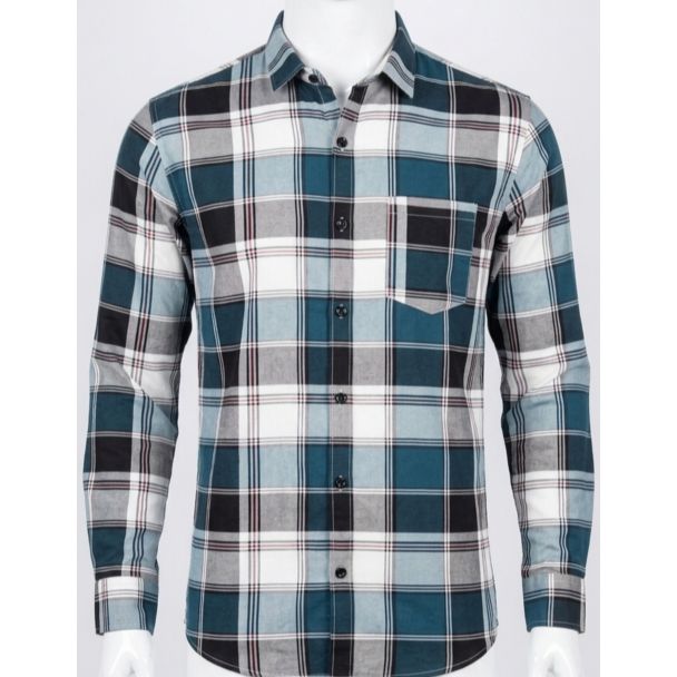 Mens Teal Blue Plaid Slim Fit Cotton Casual Shirt for Men India